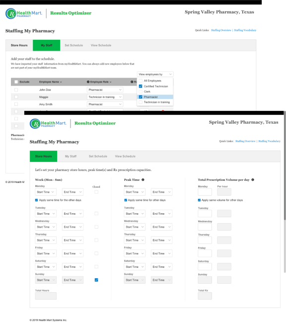 McKesson staffing tool displaying staff hours.