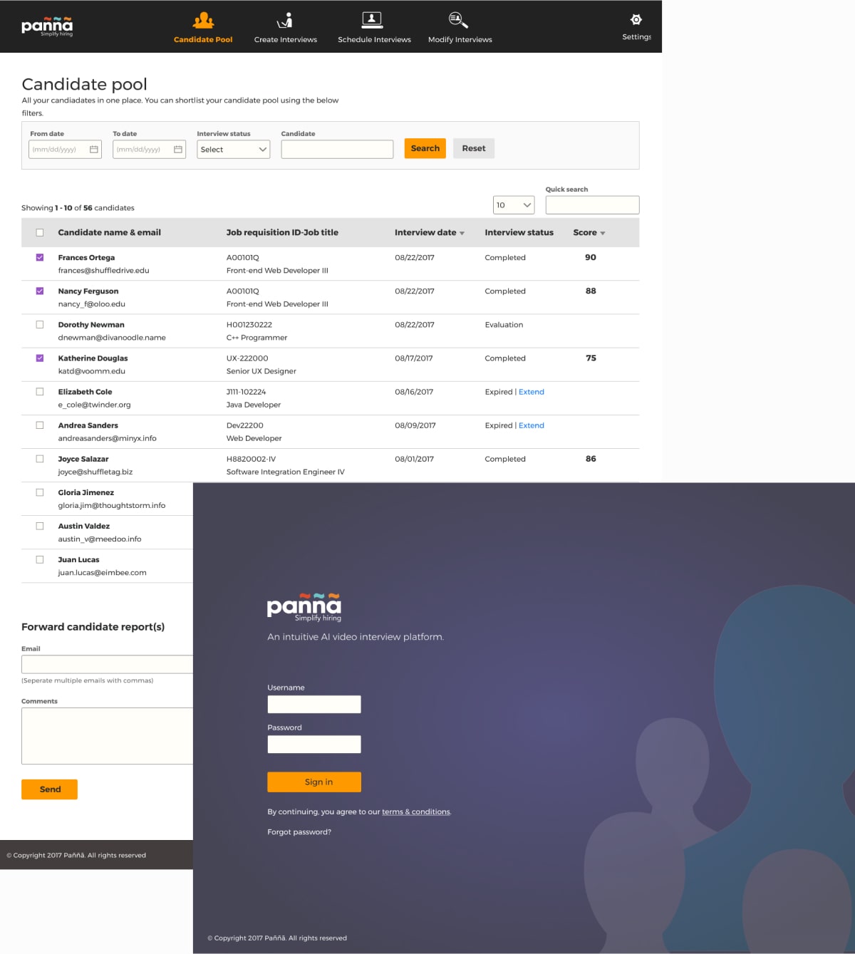 Panya interview platform application screen.